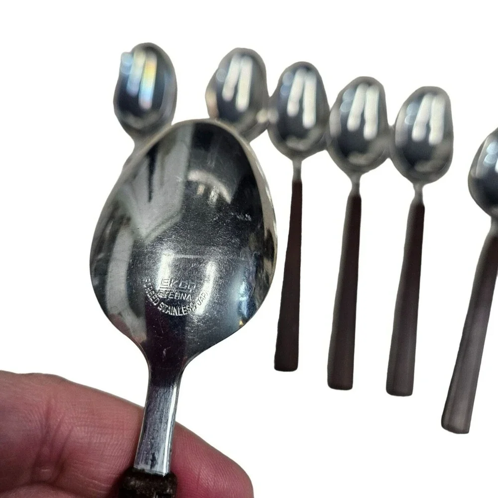 Vintage EKCO ETERNA Rare Shape Brown‎ Faux Wood Handle Flatware Forks 34 Pieces